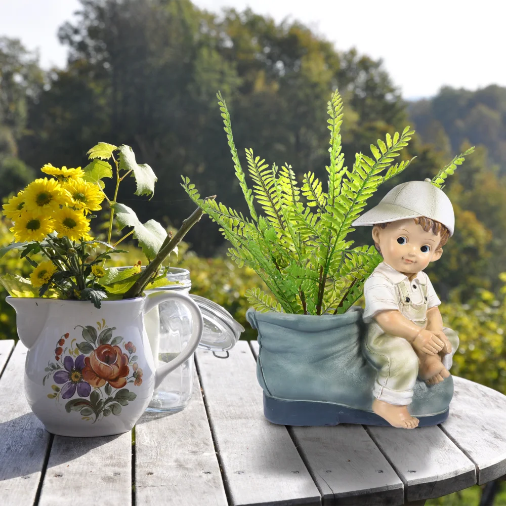 

Cartoon Boy Decor Resin Succulents Pot Miniature Ornament for Yard Garden