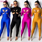 Однотонный комплект из двух предметов Adogirl с вырезами, Облегающий комбинезон с длинным рукавом + бюстгальтер, сексуальный костюм, осенний комплект ночного клуба, комбинезон, одежда