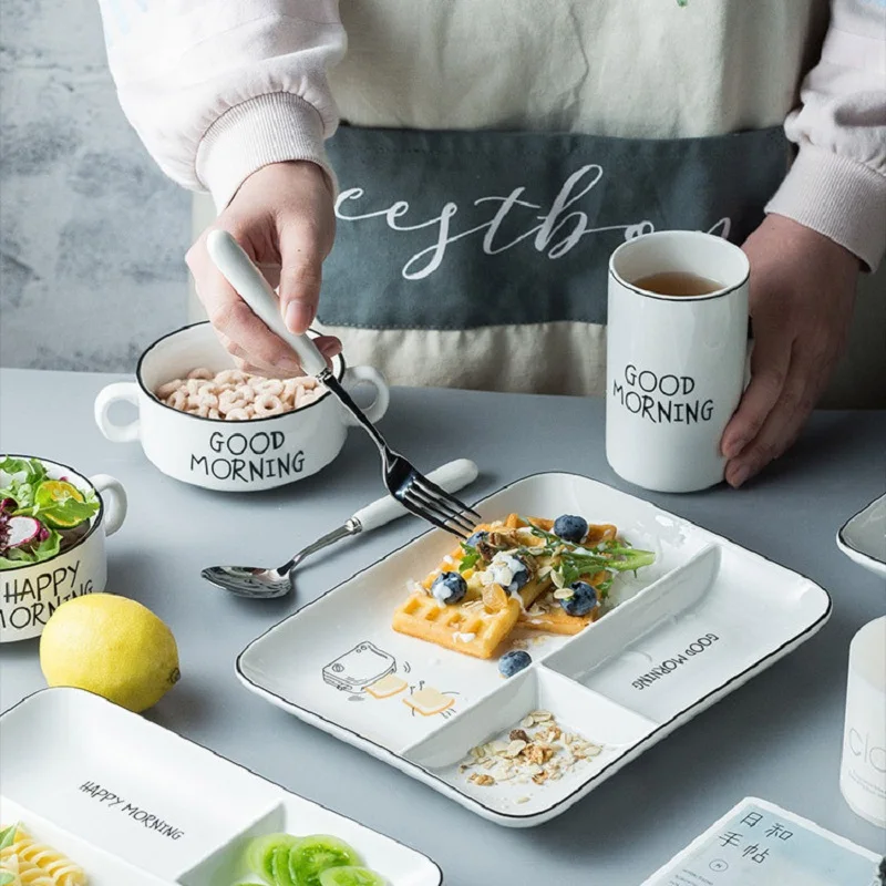 Керамическая тарелка для фруктовых закусок прямоугольный разделитель три сетки