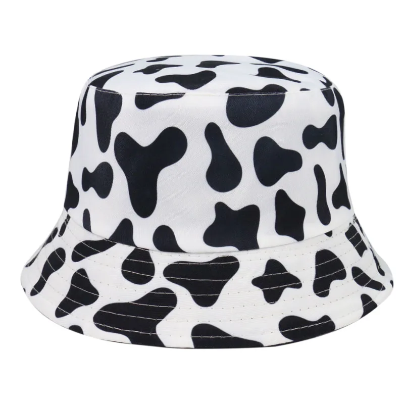 

Cow Reversible Black White Cow Panda Zebra Pattern Bucket Hats Fisherman Caps for Women Summer