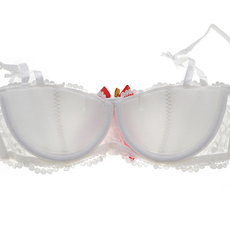 Varsbaby sexy christmas style half cup underwear push up bra set 4 pcs bras+panties+garters+stockings