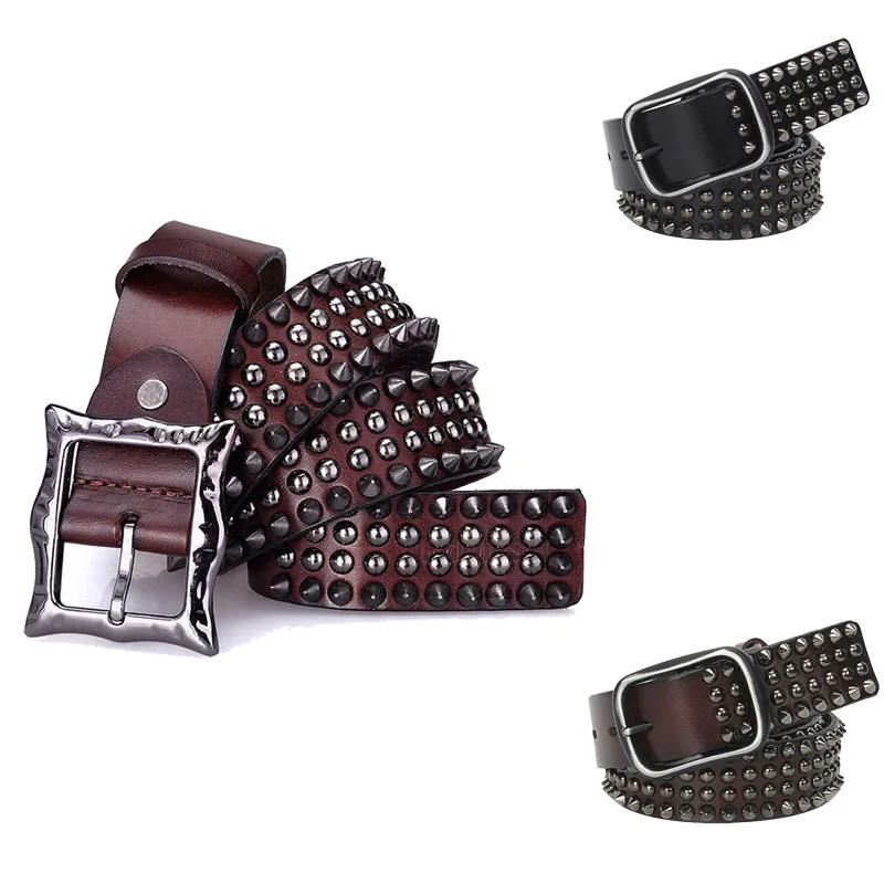 

Unisex Genuine Leather Punk Belt Studed Rivet Belt Steam Punk Rock Waistband Cowhide Leather Belt Cowboy Jeans Accessories