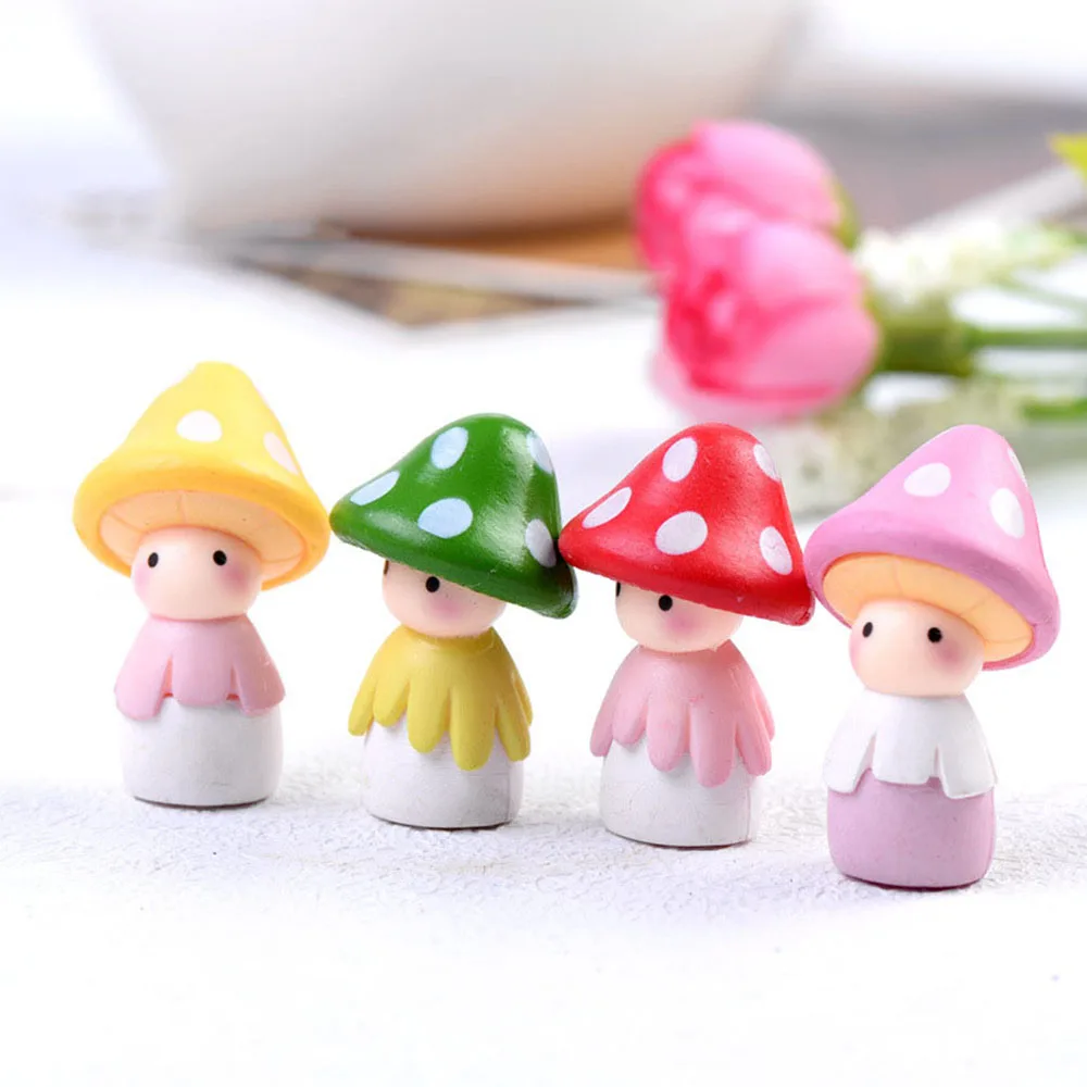 

4Pcs Cute Mini Resin Mushrooms Doll Figurines Garden Ornament Miniature Bonsai Plants Pots Fairy DIY Landscape House Decoration