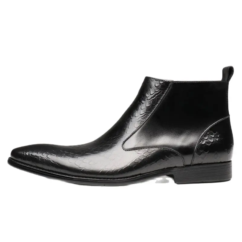 

Genuine Leather Short Boots Men Pointed Toe Ankle Boots Luxury High-top Mens Shoes Italian Dress Boots Man Leather Boot