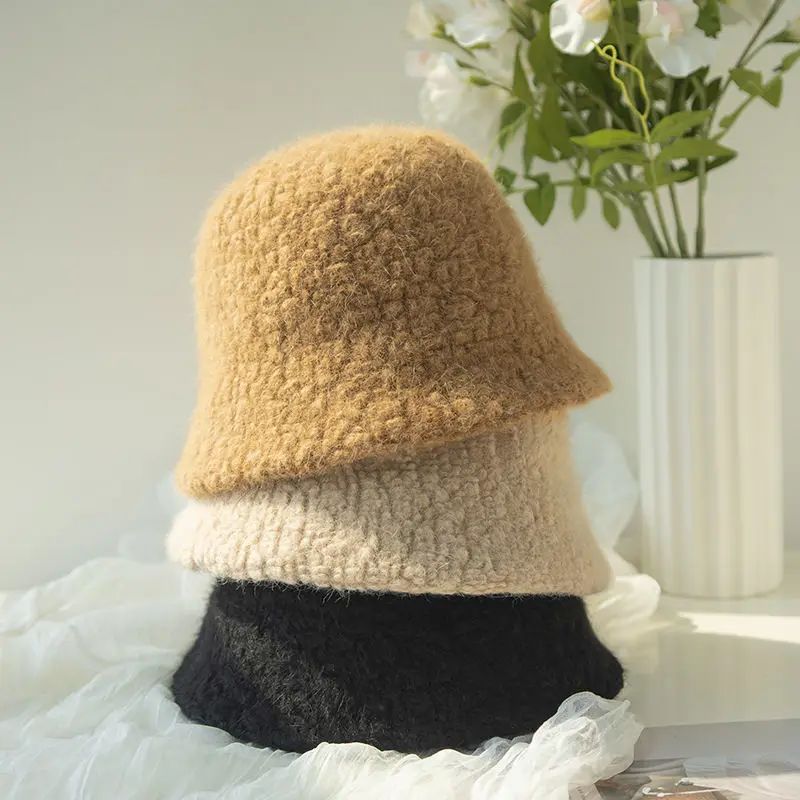 

2022 Women's Hat Lamb Wool Bucket Hat Autumn Winter Women's All-match Thicken Bucket Hat Warm Plush Basin Hat Panama Outdoor Cap