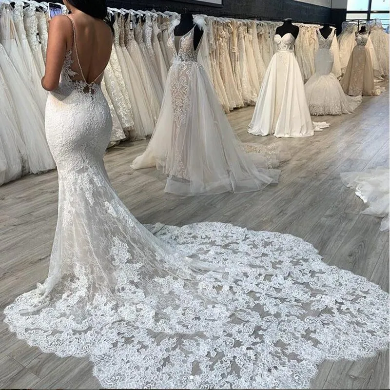 Сексуальные открытые свадебные наряды Русалка Vestidos De Festa Аппликация Свадебное