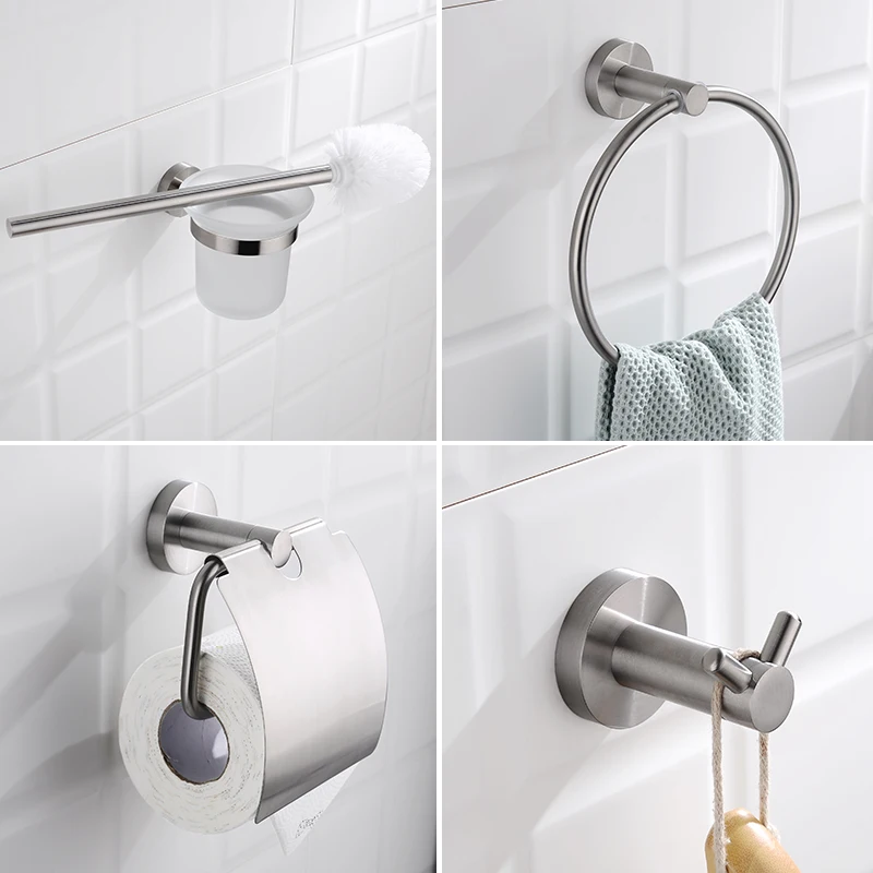 

Brushed Stainless Steel Towel Ring Modern Bathroom Wall Toiletbrush Rack Paper Holder Hook Bathroom Hardware Set