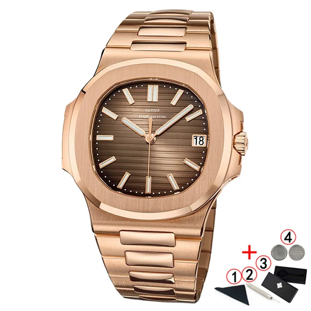 rose-coffee-add-box LGXIGE часы для мужчин s лучший бренд класса люкс полностью стальные военные наручные часы для мужчин 30 м водонепроницаемые бизнес светящиеся кварцевые часы - Цвет: rose-coffee-add-box