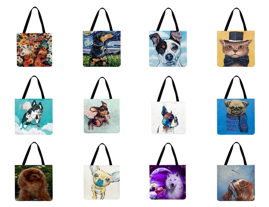 

Animal Pattern Print Linen Shoulder Bag Vintage Ladies Shopping Bag Casual Large Capacity Tote Handbags