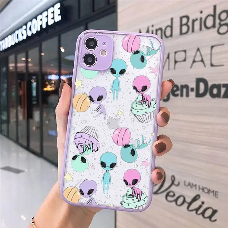 

Aesthetics Cute Cartoon alien space Phone Case For iPhone 12 11 Mini Pro XR XS Max 7 8 Plus X Matte transparent