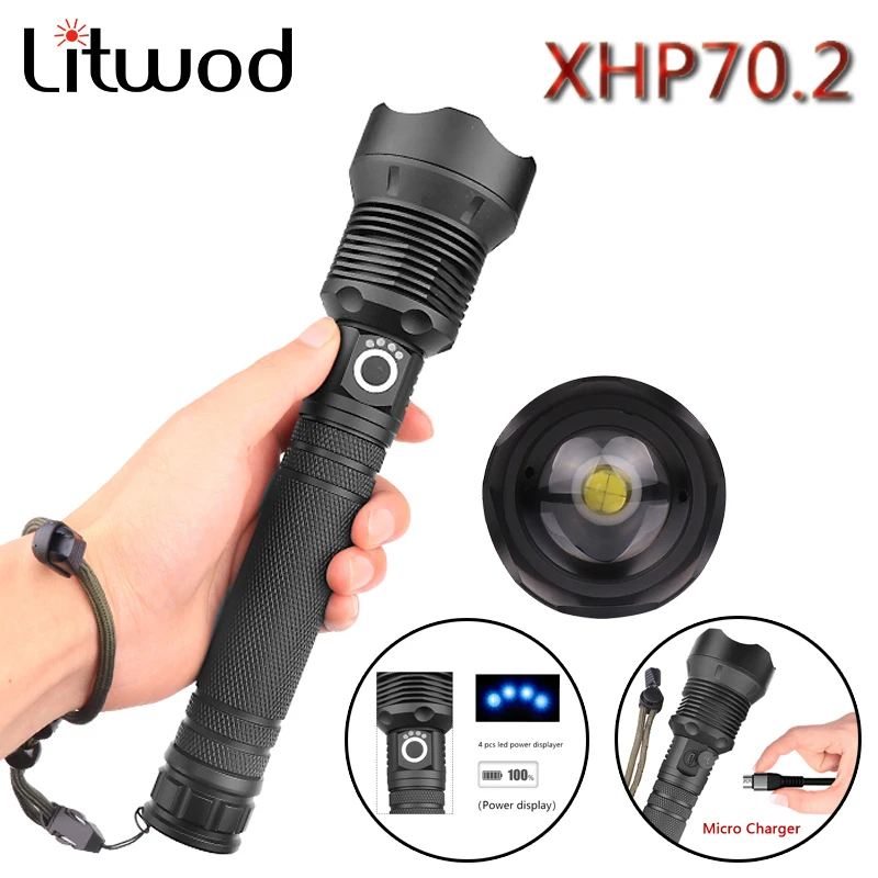 Litwod Z20 люминесцентный фонарь CREE XLamp XHP70.2 1282 высокий мощный тактический светодиодный фонарик Фонарь 26650 фонарь на батарее кемпинга