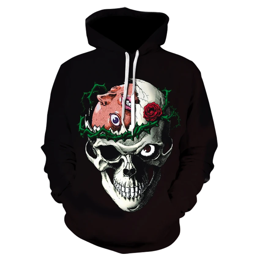 Мужские толстовки с капюшоном и принтом черепа смешные худи в стиле хип хоп 3D