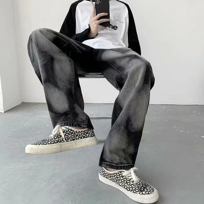 

2021 Jeans Male Pants Loose Trousers Tie Dye Casual New Autumn Handsome Streetwear Tidal Current Straight Free Shipping Sale