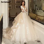 Платье Свадебное ТРАПЕЦИЕВИДНОЕ с длинным рукавом и V-образным вырезом