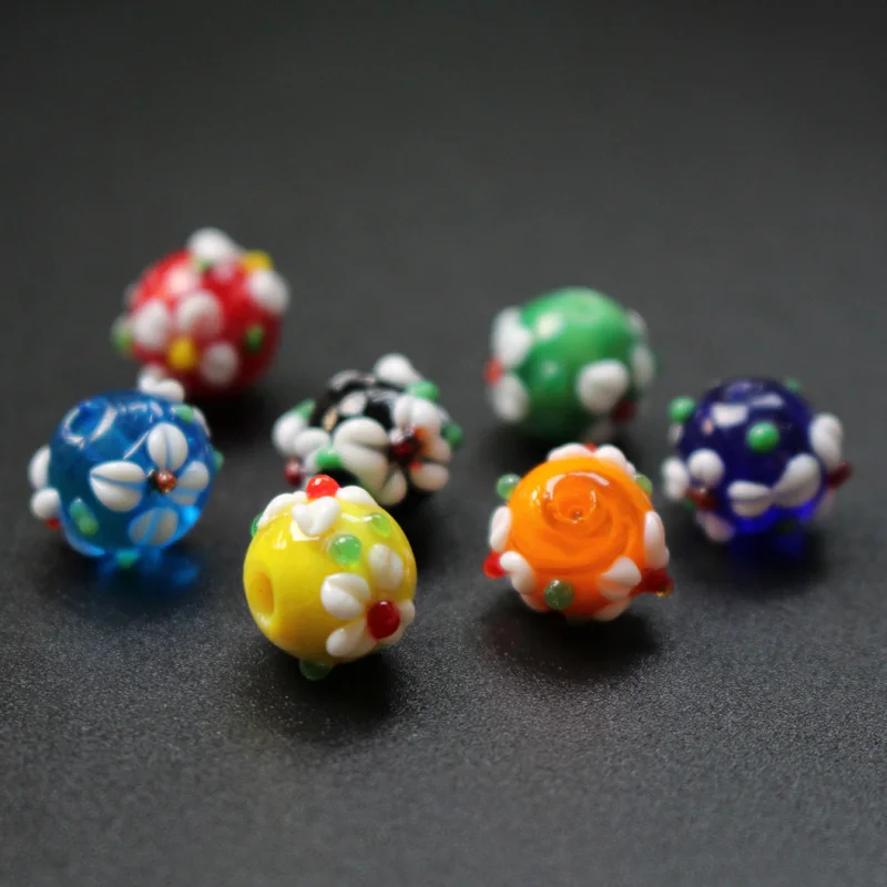 Стеклянные бусины в форме цветка 10 шт./лот 11 мм * 9 зеленый цвет с внешним белым