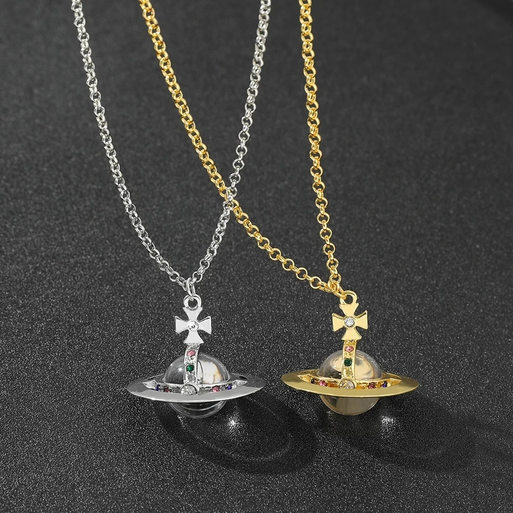 

Crystal Saturn Necklace Anime Aana Necklaces Honjo Ren NANA Same Paragraph Pendant Earrings Comics Cosplay Long Chain Jewelry