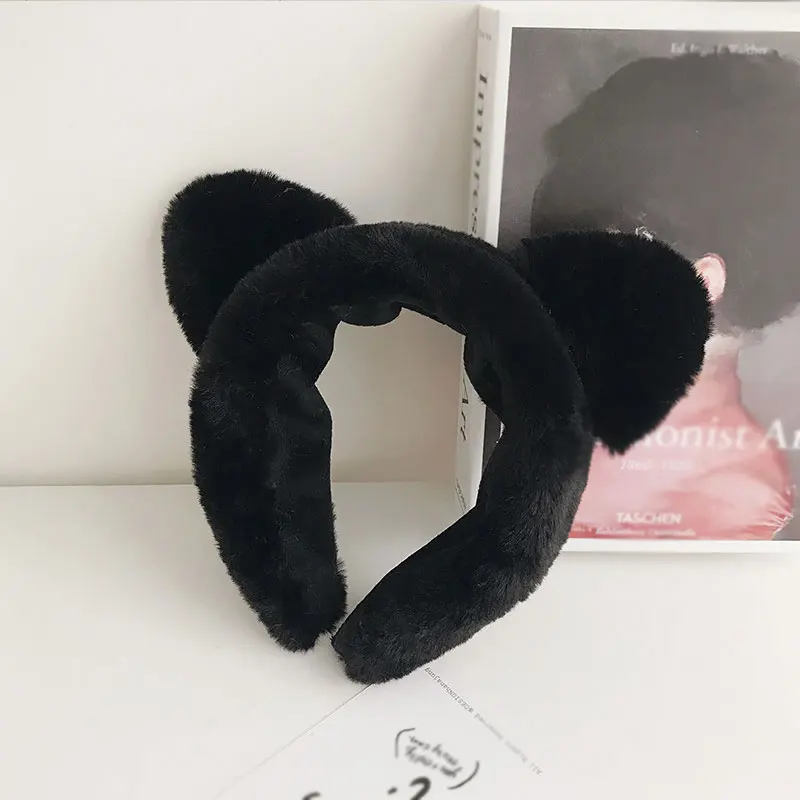 

Sweet Plush Hair Bands Wide Brimmed Head Hoop Cute Cat Ears Headband Coral Fleece Hair Hoop Warm Women Girls Hair Accessories