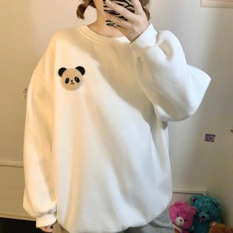 

Женская толстовка Kawaii Panda, Розовый пуловер с круглым вырезом и длинными рукавами, уличная одежда, осенне-зимнее пальто, Модный повседневный ...