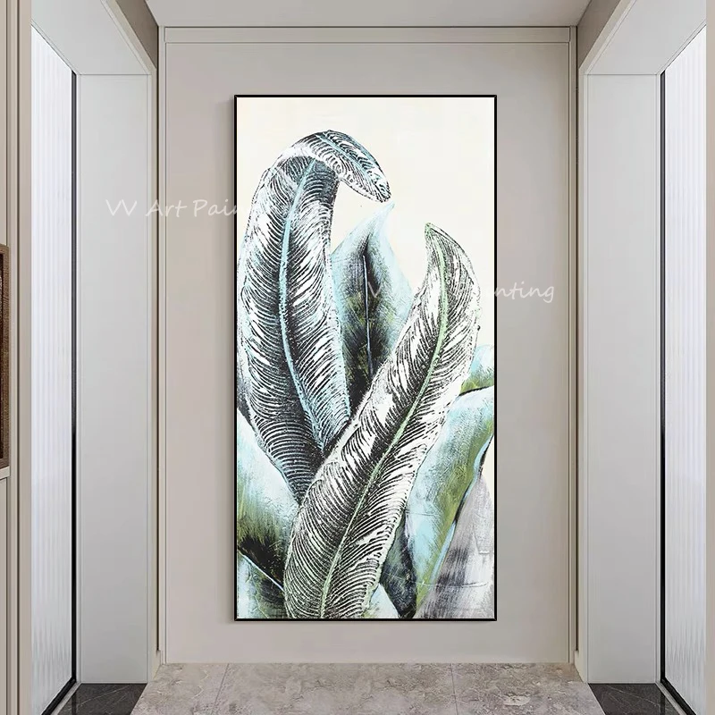 

handmade large size leaf green canvas bstract canvas artwork picture images for wall line art pattern for living room