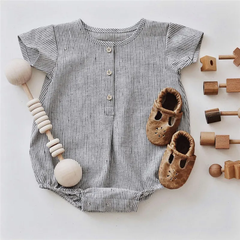 Красивый бренд льняные Комбинезоны для маленьких мальчиков Летний комбинезон с