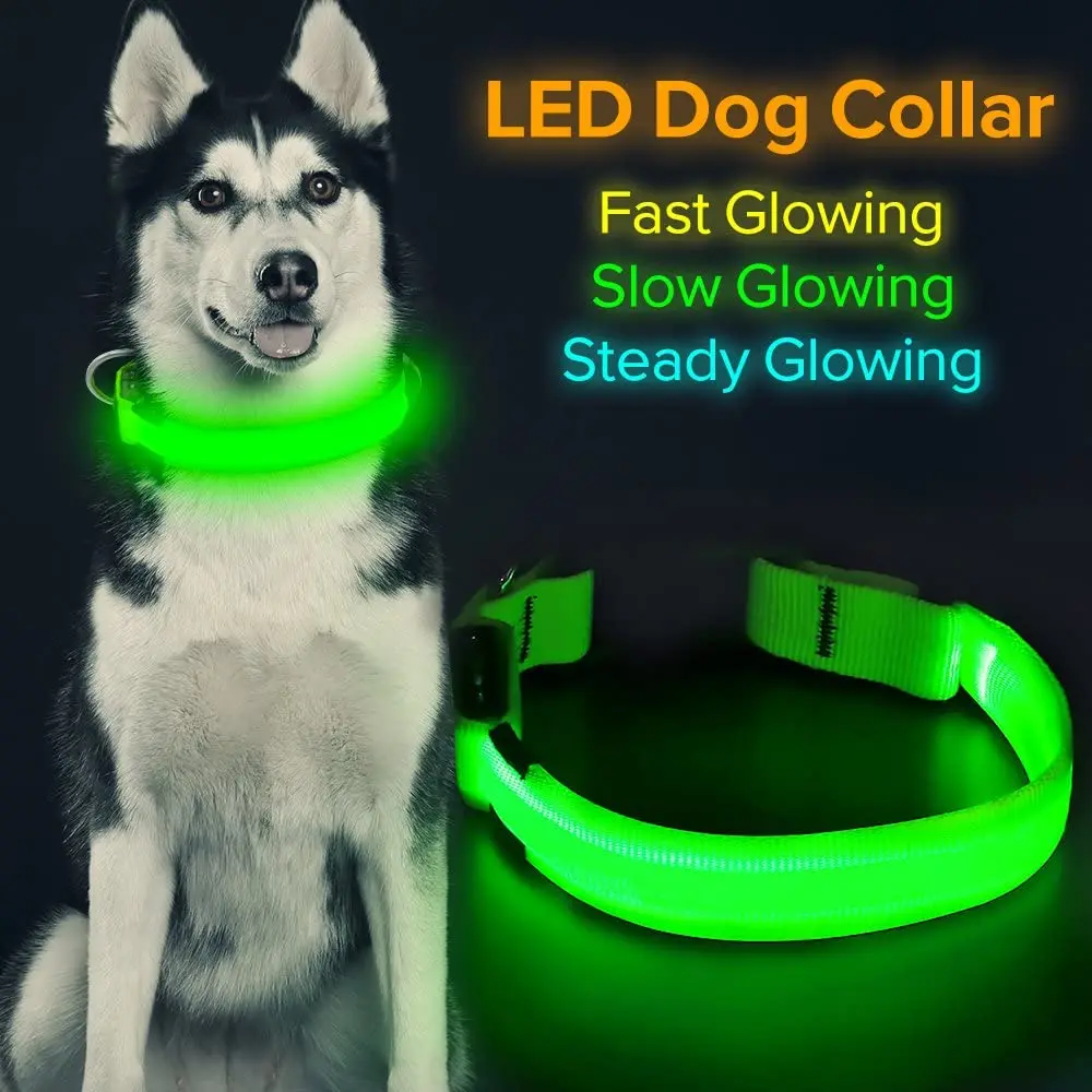 Nylon LED Pet Dog Collar,Night Safety Flashing Glow In The Dark Dog Leash,Dogs Luminous Fluorescent Collars Pet Supplies