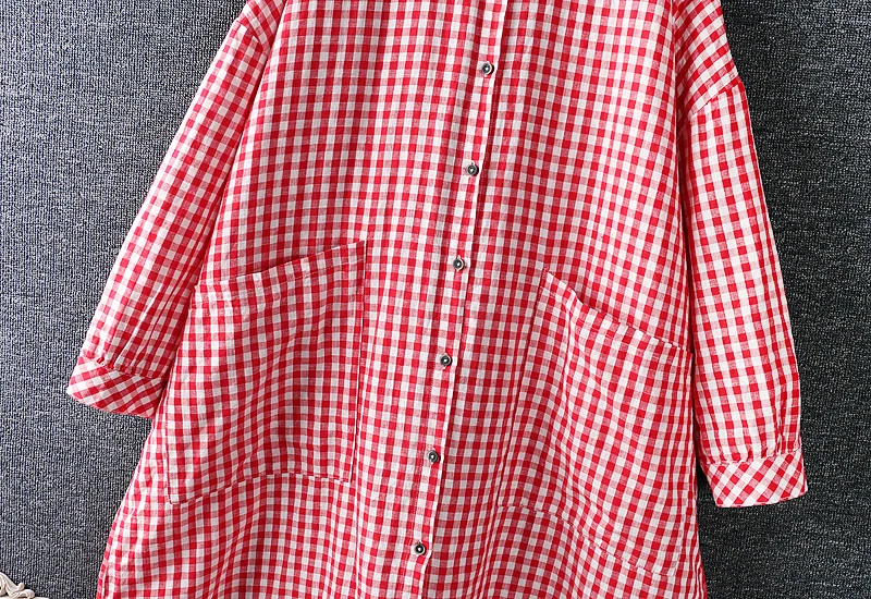 

2021 New Spring Women Dresses Japan Style Mori Girl Fresh Stand Collar Plaid Cotton linen Long Sleeve Dress