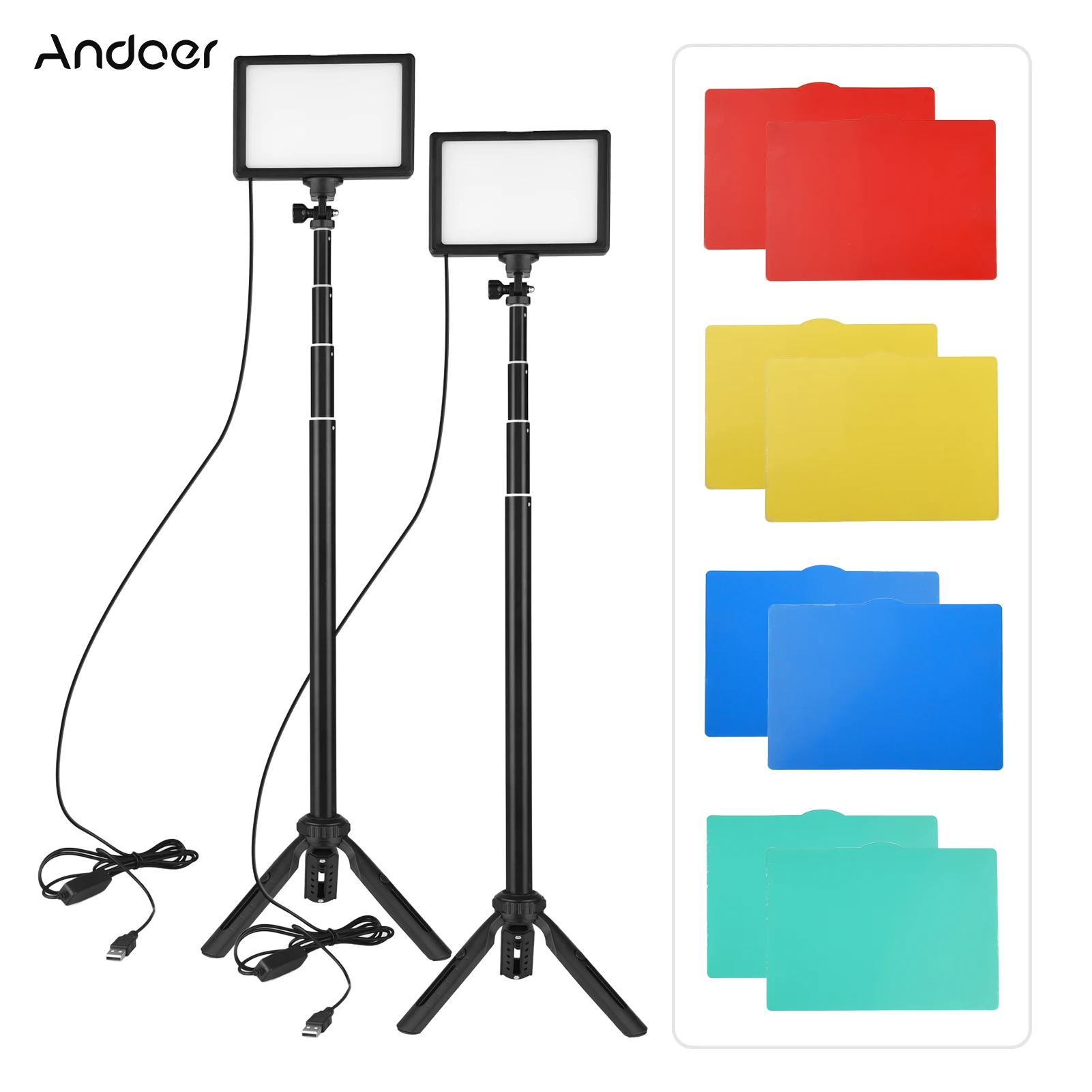 

Andoer 2 шт. USB светодиодный видео Светильник Комплект фотография лампы 3200K-5600K 120 шт бусины с 148 см/58in с регулировкой по высоте, штатив-Трипод стой...