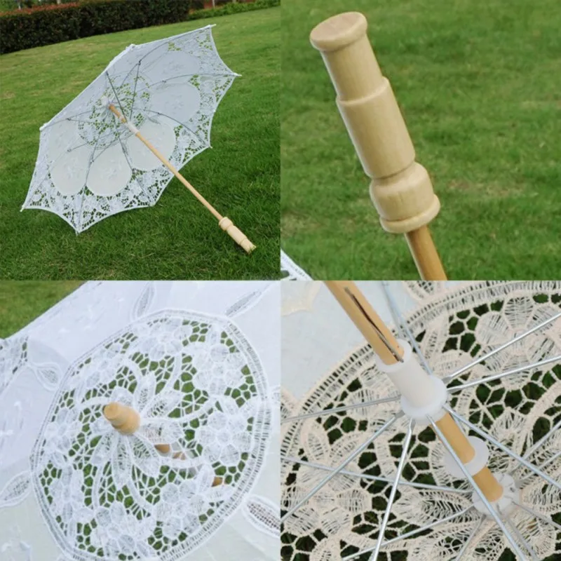 Хлопковый кружевной свадебный зонтик декоративный элегантный для свадебной