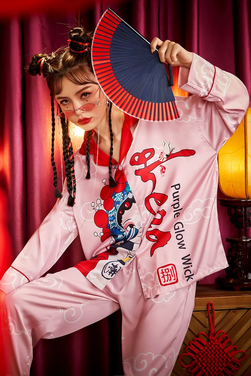 Summer Pajamas Women Sleepwear Chinoiserie The Tide High Quality Snow and Ice Silk Plus Size Pajama Set Princess Style Spring