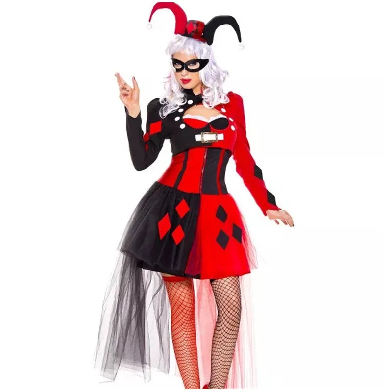 Костюм Харли Куинн одежда для девочек костюм Джокера клоуна цирк взрослых женщин