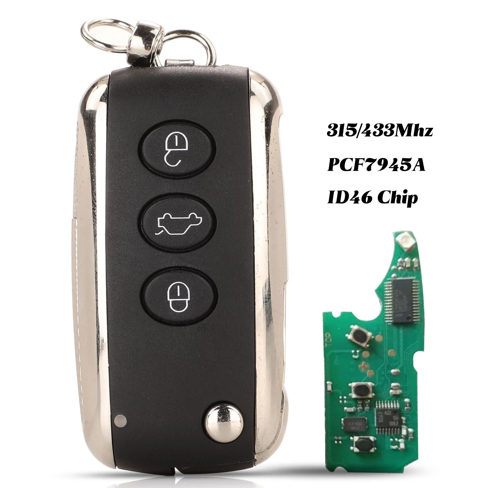 Jingyuqin-llave de coche remota, 4 botones, 315/433 MHz PCF7945A HITAG 2 46 CHIP, para Bentley Continental GT Continental Flying Spur