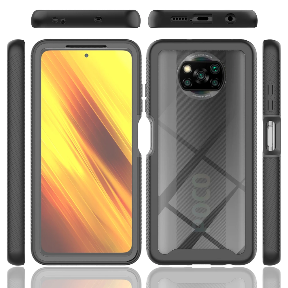 

Phone Case For Xiaomi Poco X3 Pro NFC Luxury Shockproof Anti-fall 3 in 1 360 Degrees Heavy Protection Transparent Screen Cover