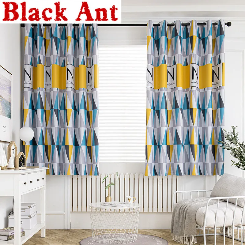 

Fresh Colorful Geometric Short Curtain For Boy Girl Bedroom Bay Window Blinds Drape Door Sheer Curtain High Shading PC-ZH240#20