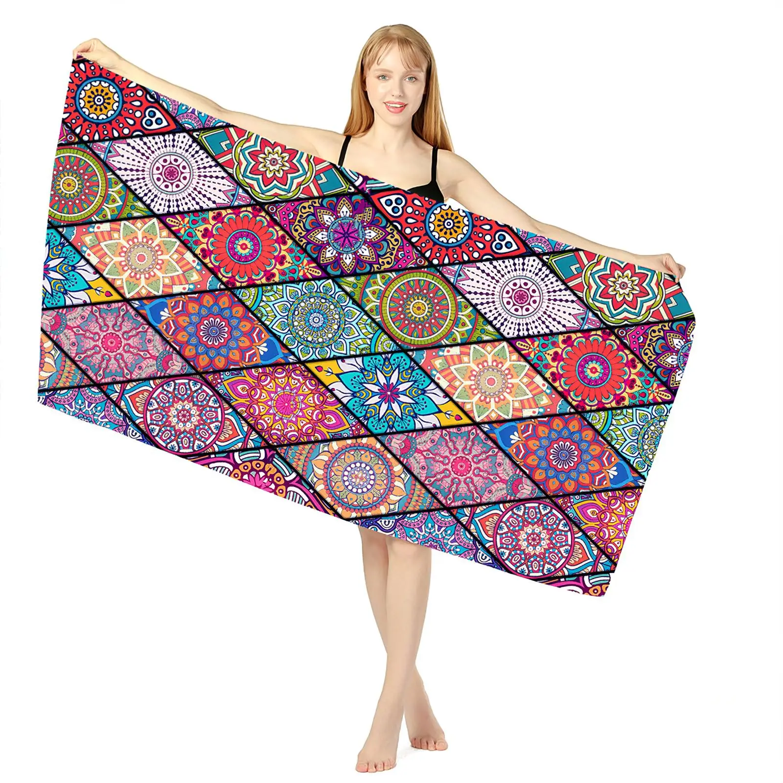 

2021 new Quick Drying Rectangular Bath Towel Beach Pad Chair Pad Swimming Pool Drying Towel Double Faced Towel Mandala Printed