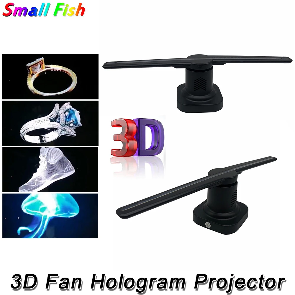 3D Fan Hologram Projector with 8G 0805 224pcs LEDs Quantity Store Signs Party Decorations 3D Display Advertising Logo Light