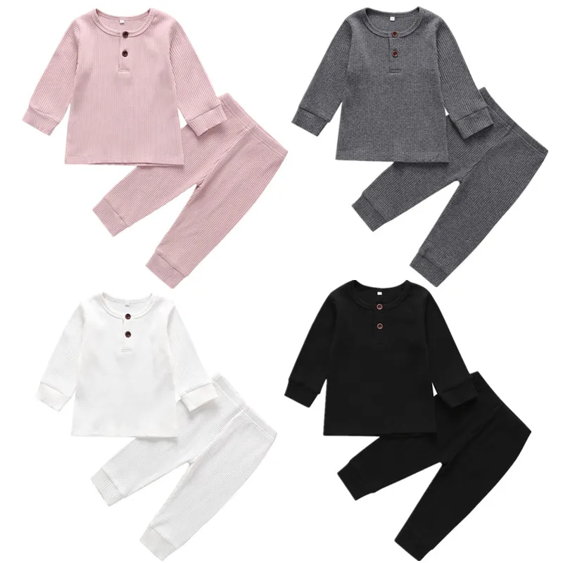 0-3Years Newborn Baby Boy Girl Clothes Knitted Cotton Long Sleeve Tops Trousers Outfit | Детская одежда и обувь