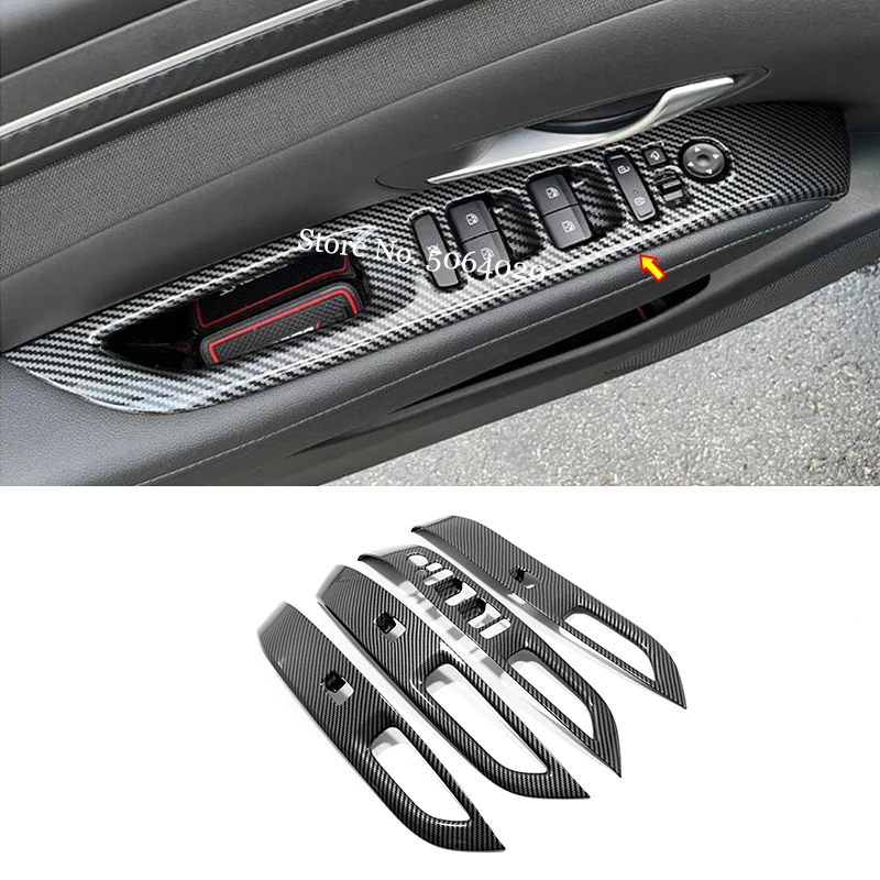 

For Hyundai Tucson 2021 2022 Carbon fiber Car Glass switch Sequins lifting panel decorative frame Glass lift switch Accessories