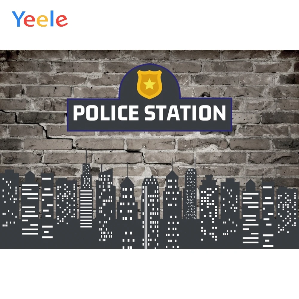 

Police Station Vintage Brick Wall City Baby Shower Boy Birthday Backdrop Photography Background Vinyl Photographic Backdrops