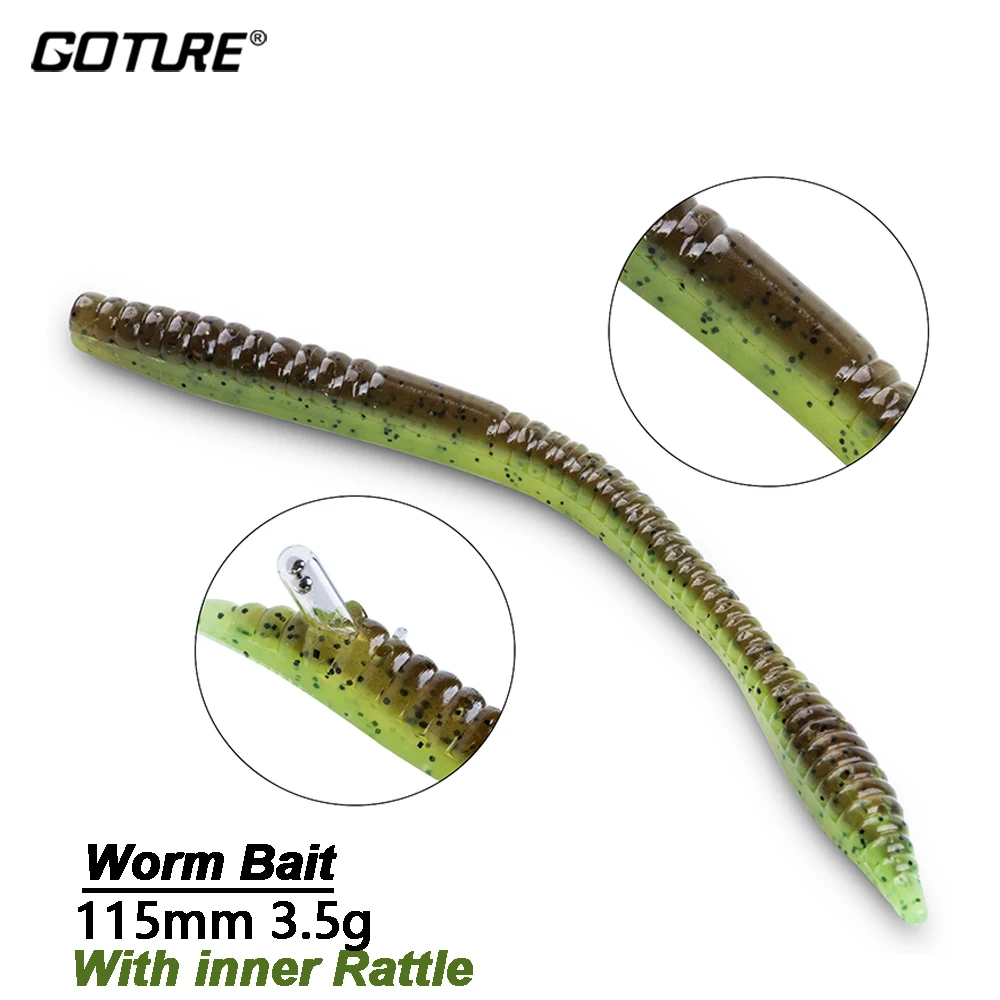 

Goture 10 Pcs/Lot Soft Lure Flexible Tail Fishing Lure With Inner Rattle Weedless Design 115mm Silicone Bait Wobblers Swimbait