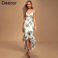 deenor womens dress flower print high waist open back flounced suspender dress maxi dresses elegant dresses for women