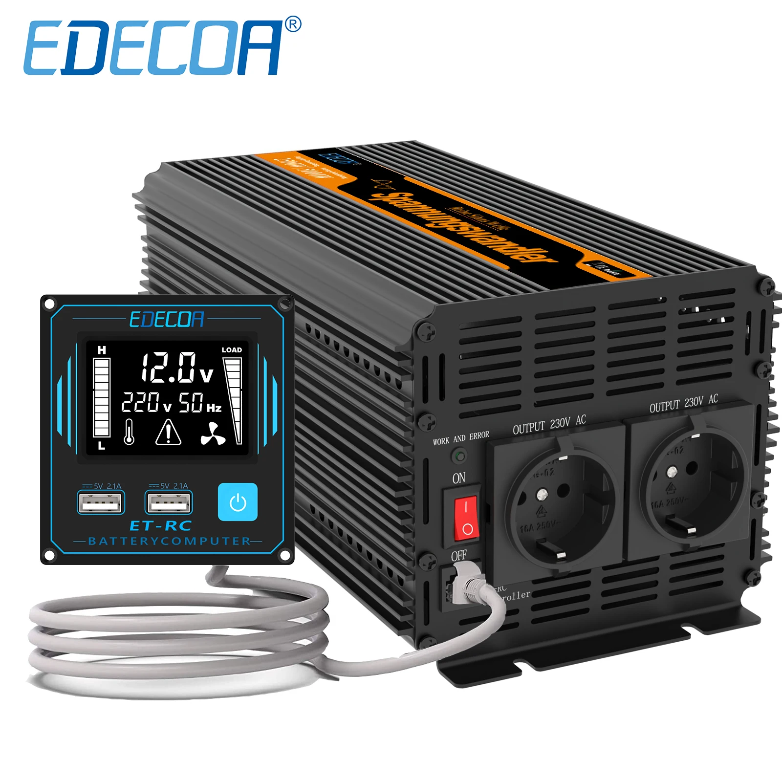 Новое поступление 2500 Вт EDECOA 5000 Чистая синусоида Инвертор DC/AC 12V AC 220V 230V ЖК дисплей