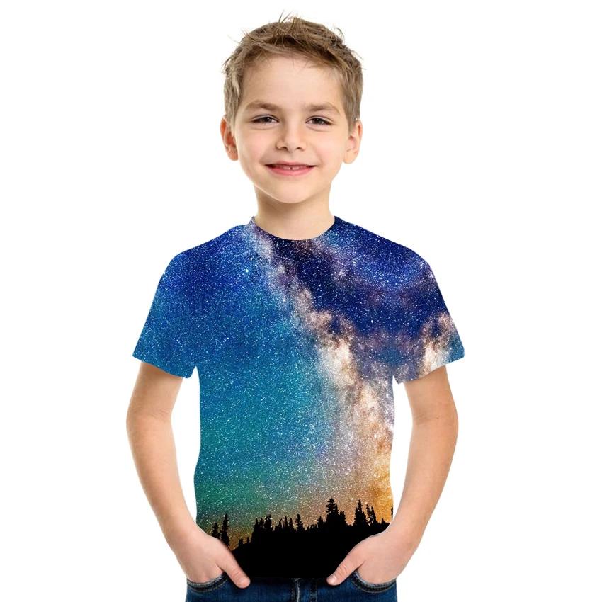 

Summer Fashion T-shirt 3d Printing Starry Sky Boy Clothing, Kids Round Neck Short Sleeve, Fashionable Street Girl Clothing