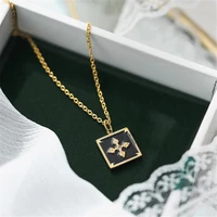 yun ruo fashion cross flower square pendant necklace rose gold titanium steel jewelry woman gift not change color drop shipping