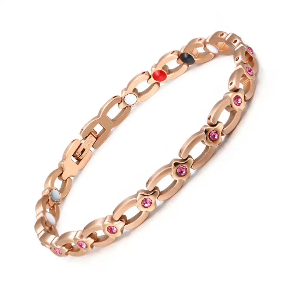 

New Fashion Titanium Steel Crystal Bracelet Magnetic Stainless Steel Energy Jewelry Bracelets For Women