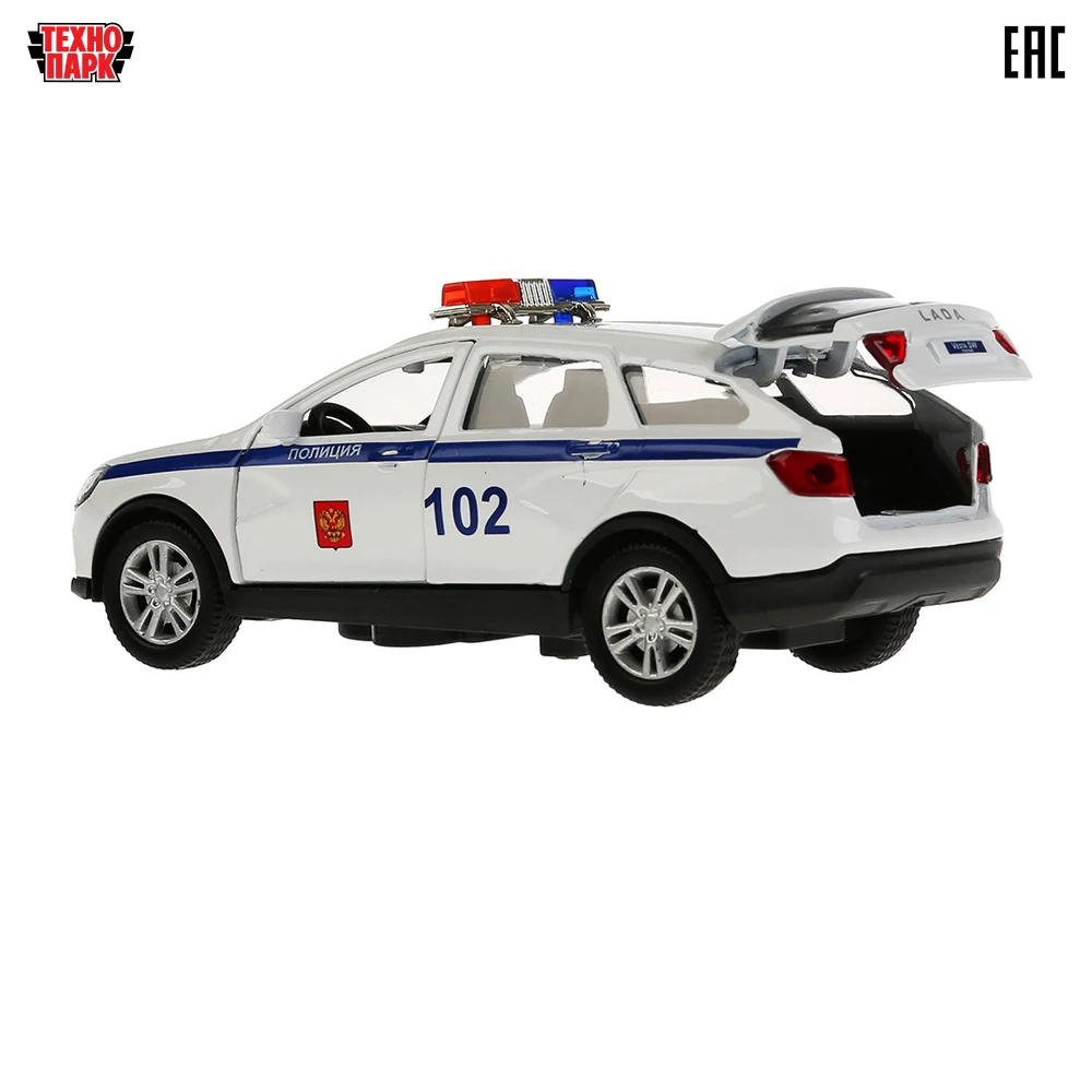 Машина металл Технопарк LADA Vesta SW Cross Полиция 12см открываются двери инерционная
