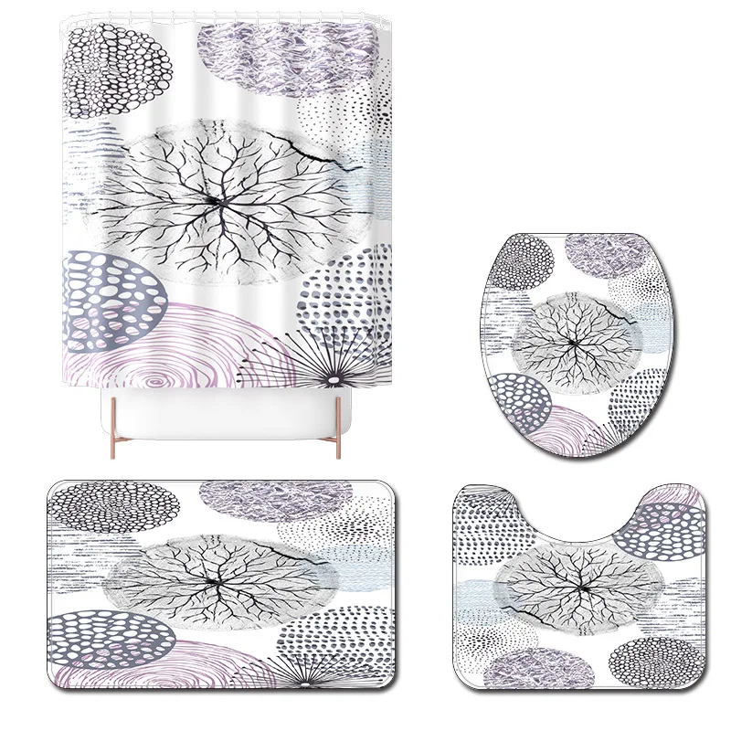 

Printing Shower Curtain Set Bath Mats Rugs Microfiber Waterproof Shower Mat Floor Rug Door Bathroom Rug Set Toilet Mat Set