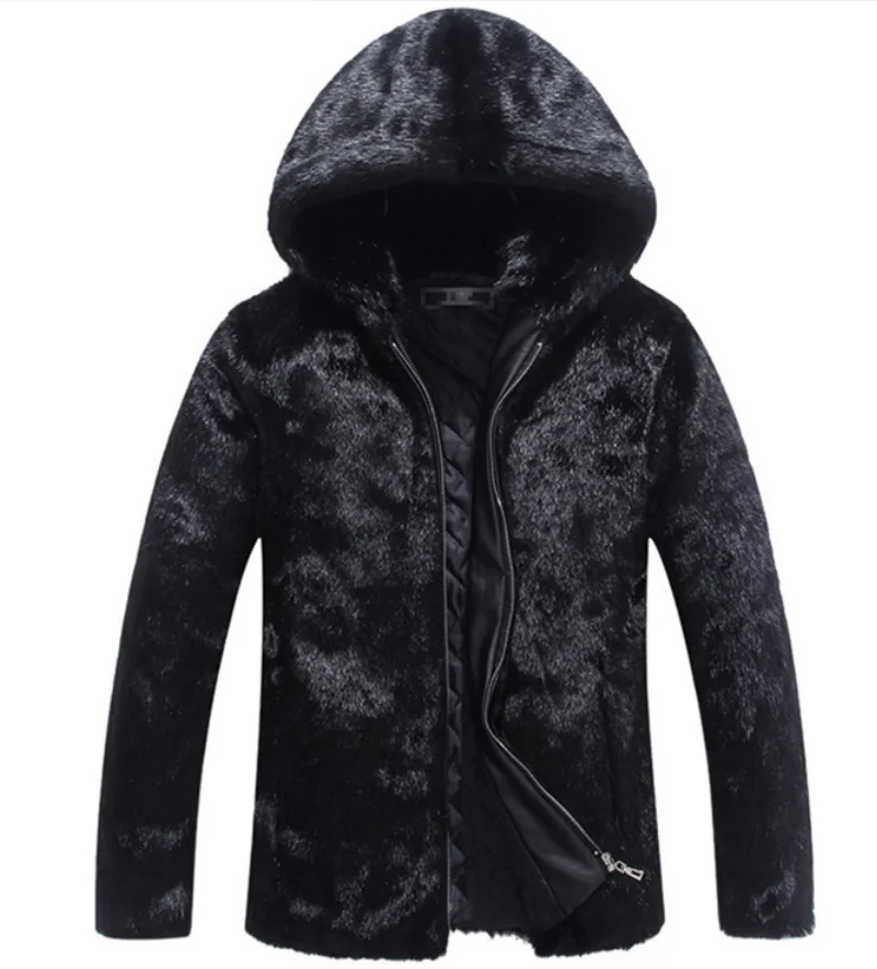 Autumn and winter new imitation mink coat men's mink whole mink coat hooded men's fur fur slim short