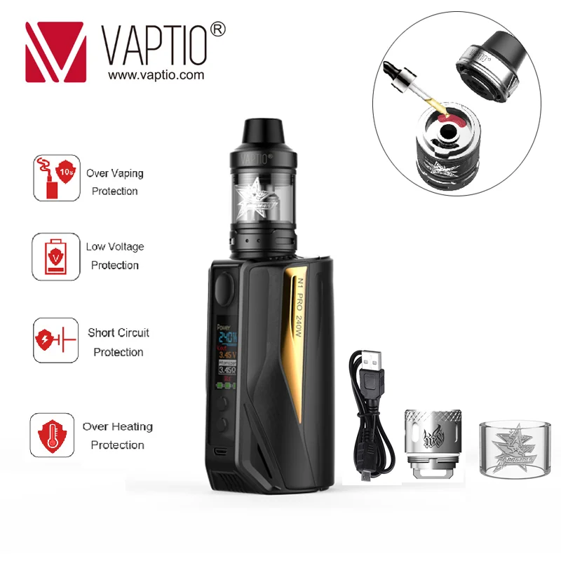 UK SHIP Vaptio N1 Pro KIT электронные сигареты Vape Kit 240W Box 2 мл атомайзер Frogman Coils 510 Mod подходит