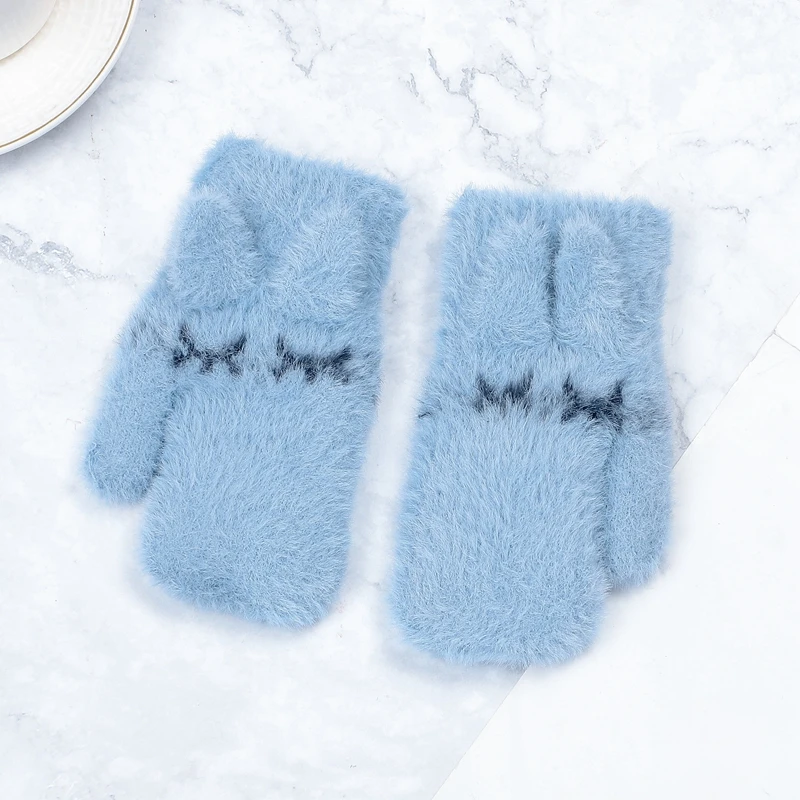 Children Girl Winter Mittens Gloves 5-10 Years Plus Velvet Furry Kid Cute Rabbit Keep Warm Soft | Детская одежда и обувь