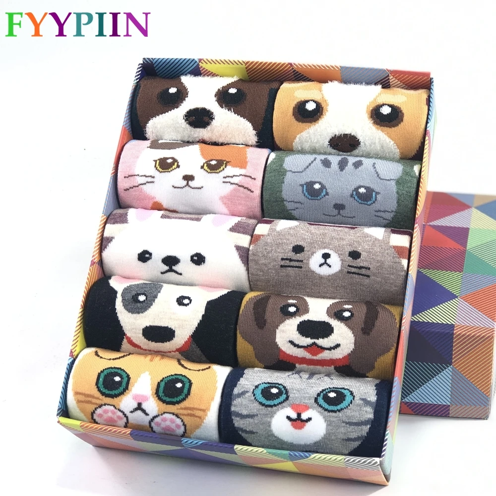 Women Sock Fashion Cartoon New Combed Cotton Socks Kitten Puppy Animal Pattern Funny Socks